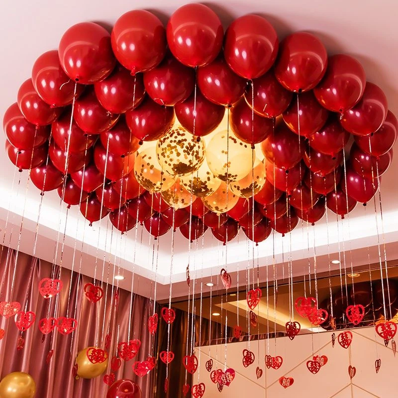 【喜得】婚房装饰套装房顶石榴红气球结婚布置新婚客厅卧室装饰