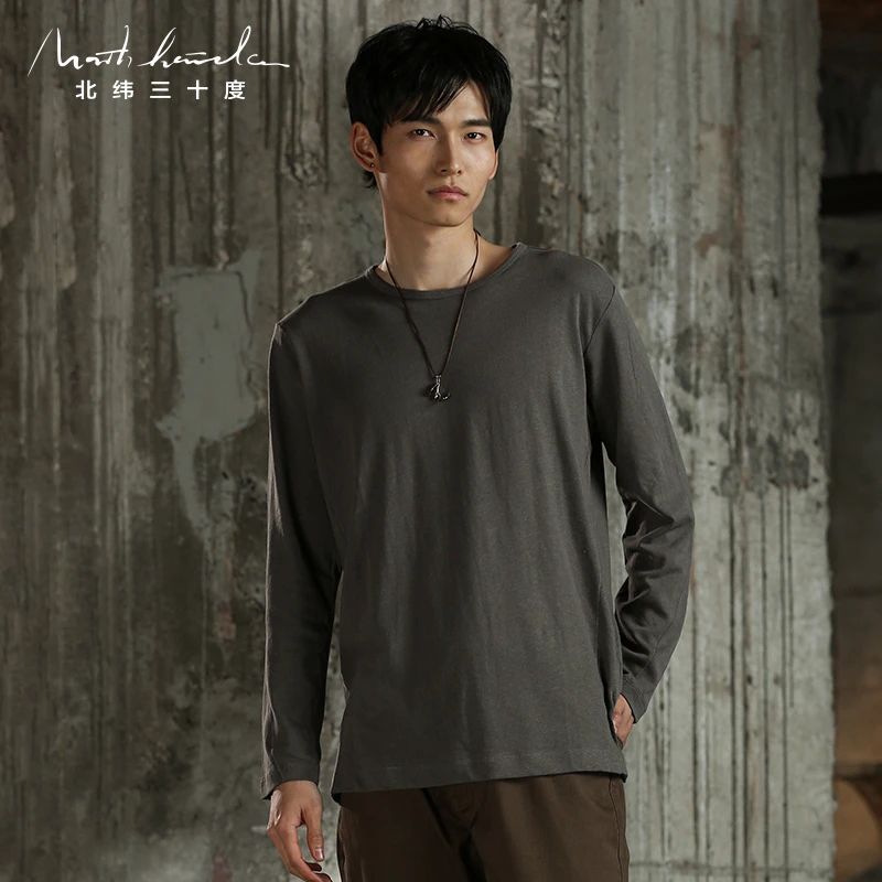 【北纬三十度】原创设计师品牌男士春季打底衫纯色内搭t恤19777Y
