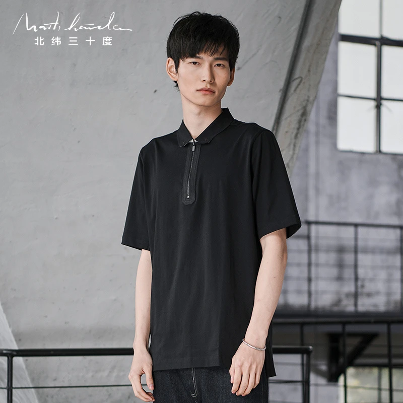 【北纬三十度】原创设计师男装春夏复古简约纯棉领短袖T恤29845S