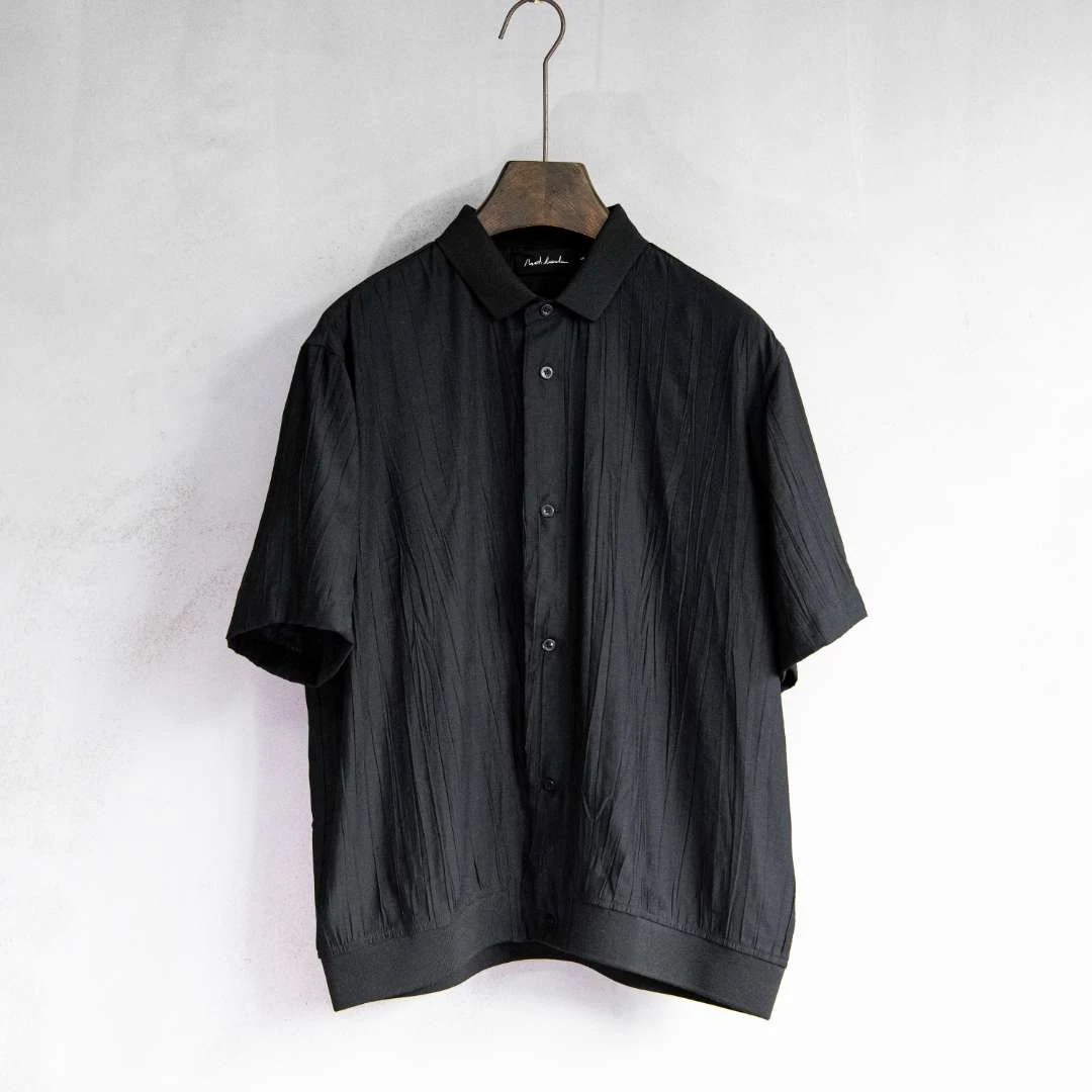 【北纬三十度】原创设计师品牌男装夏新品罗纹复古短袖衬衫22677D