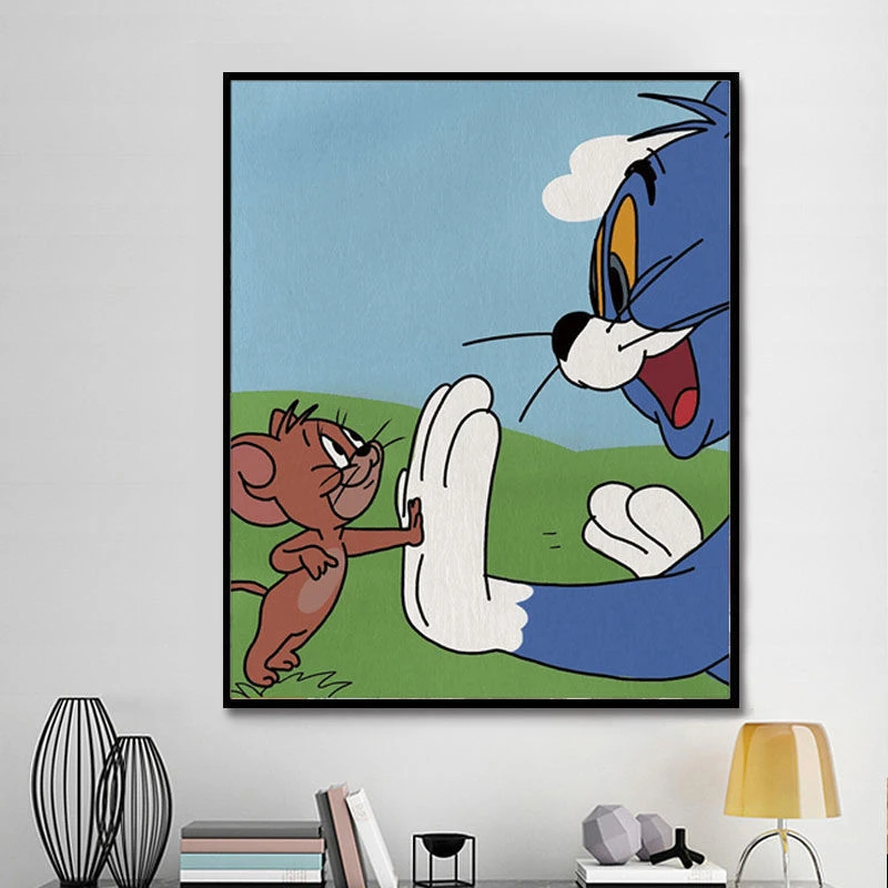 数字油画diy填色猫和老鼠简单手工手绘礼物动漫卡通儿童油彩画画