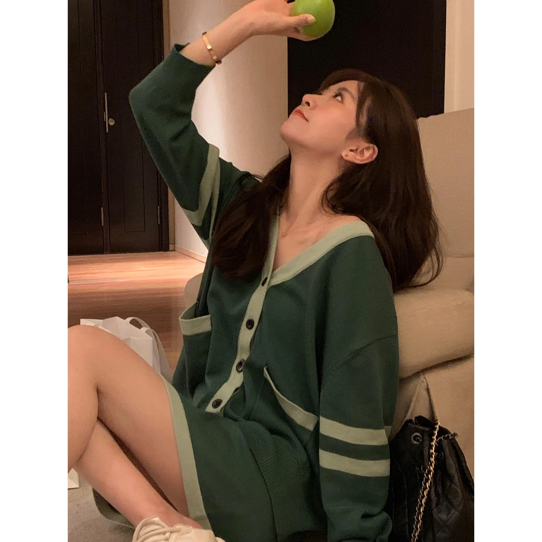 ROUWANBABY 肉完 气质甜美高能撞色针织套装裙两件套