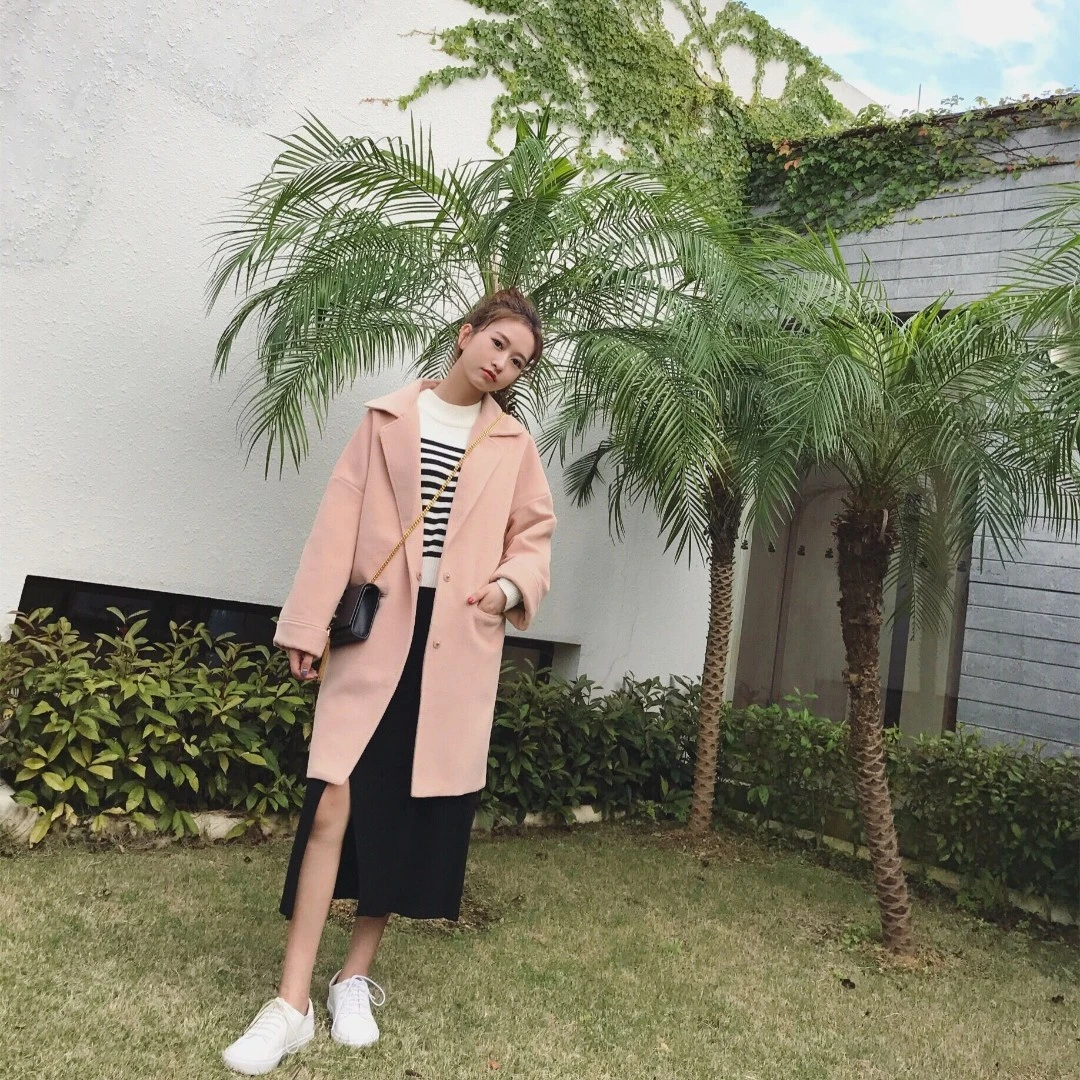 肉完ROUWANBABY 百搭纯色中长毛呢大衣外套/3色