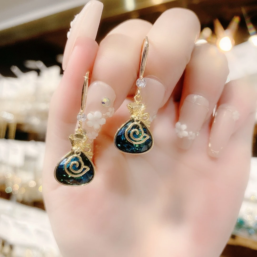 铜合金耳饰 新款蓝色轻奢高级感气质耳环复古网红时尚百搭耳饰X02