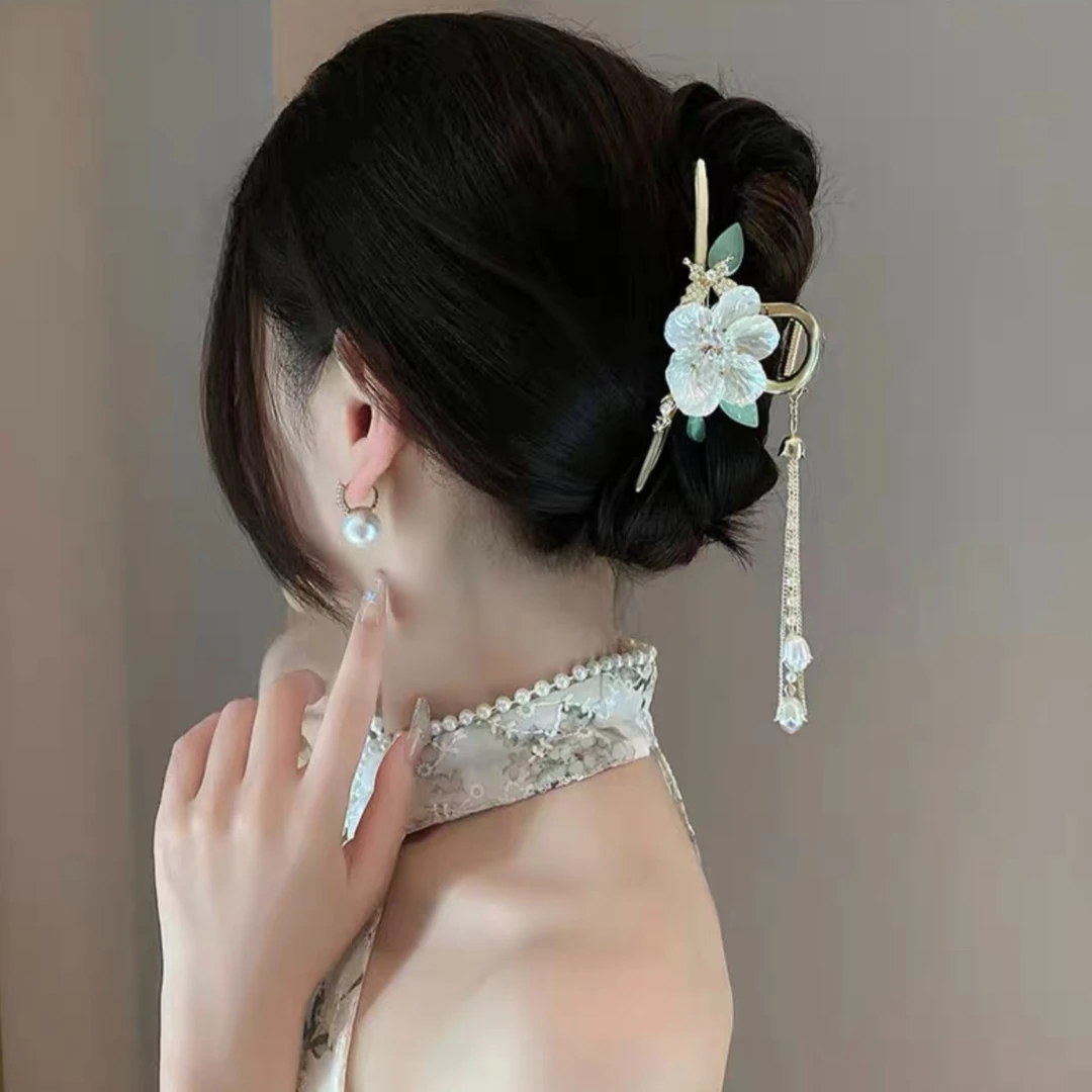 古典发卡兰花抓夹旗袍古装流苏发夹仙气轻奢简约复古汉服头饰女