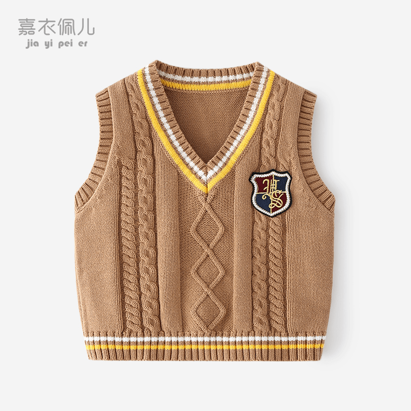 儿童学院风马夹男女宝宝外穿洋气马甲男童春秋装毛衣针织毛线背心