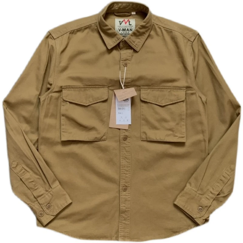 秋季美式休闲立体口袋工装衬衫男纯棉衬衫男青年宽松衬衣潮寸衫