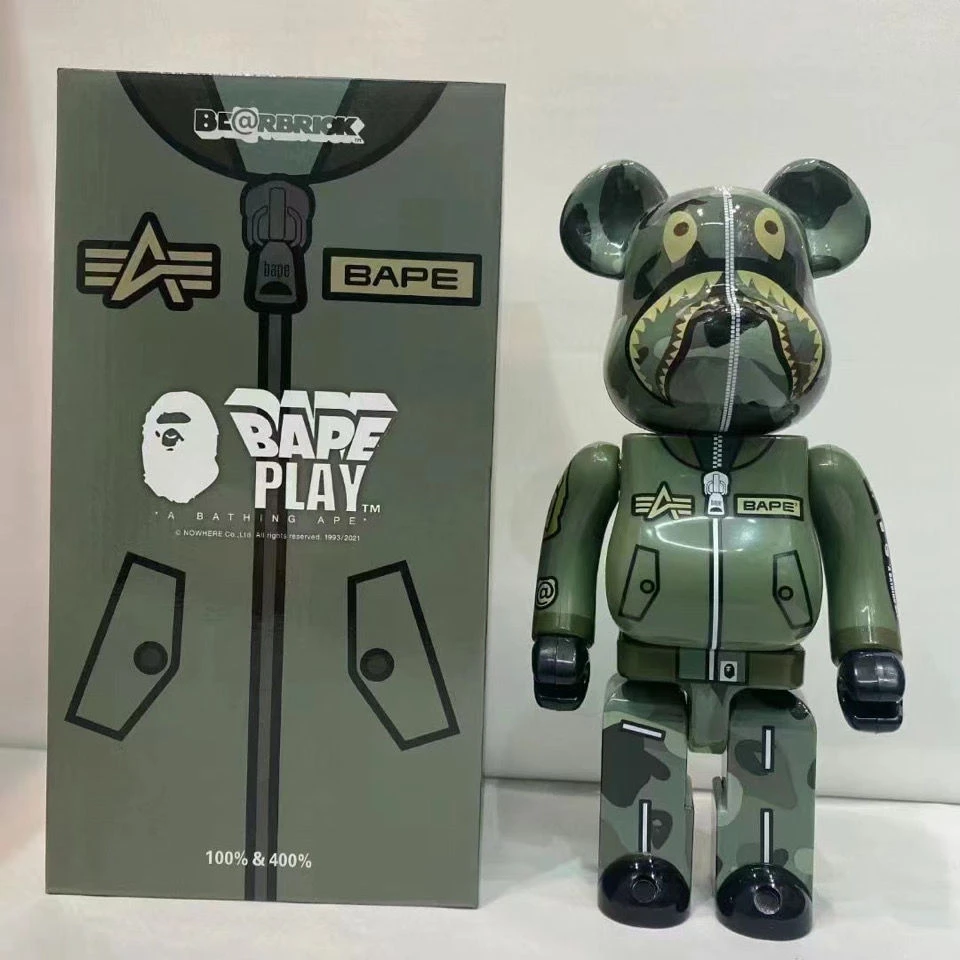 bearbrick400%暴力熊BAPE鲨鱼飞行员积木熊潮玩手办盲盒客厅摆件