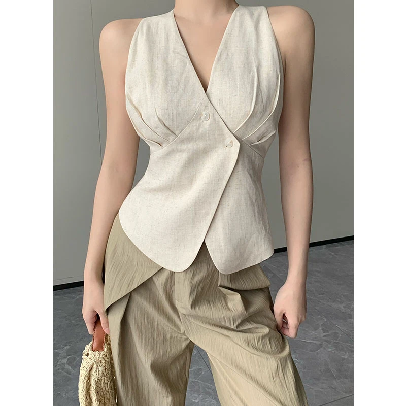 JIJINQI显瘦气质无袖设计感上衣夏季短款女背心外穿 JC07SZXL110