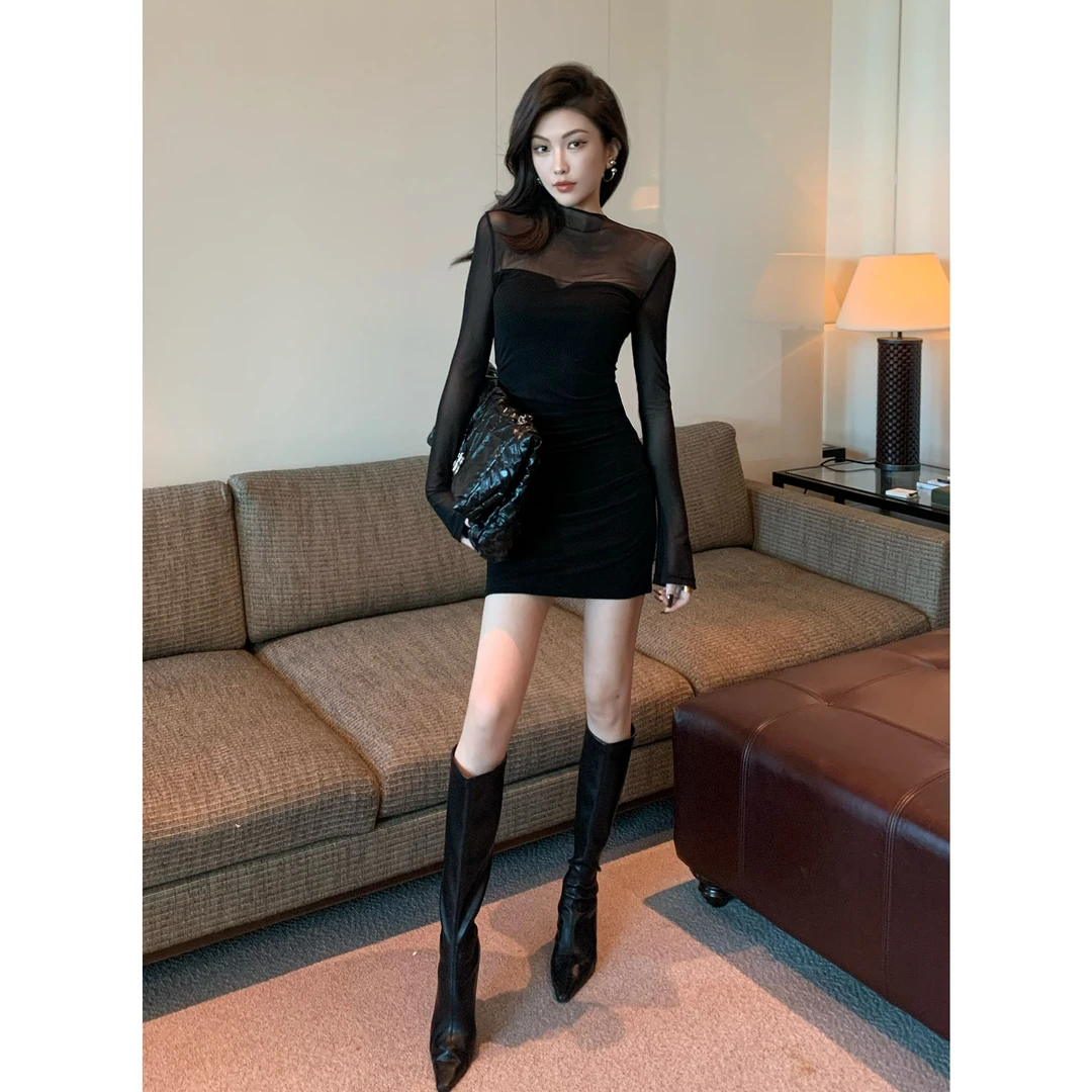 JIJINQI长袖休闲时尚连衣裙秋季新款性感显瘦包臀裙 JINQCSP0620