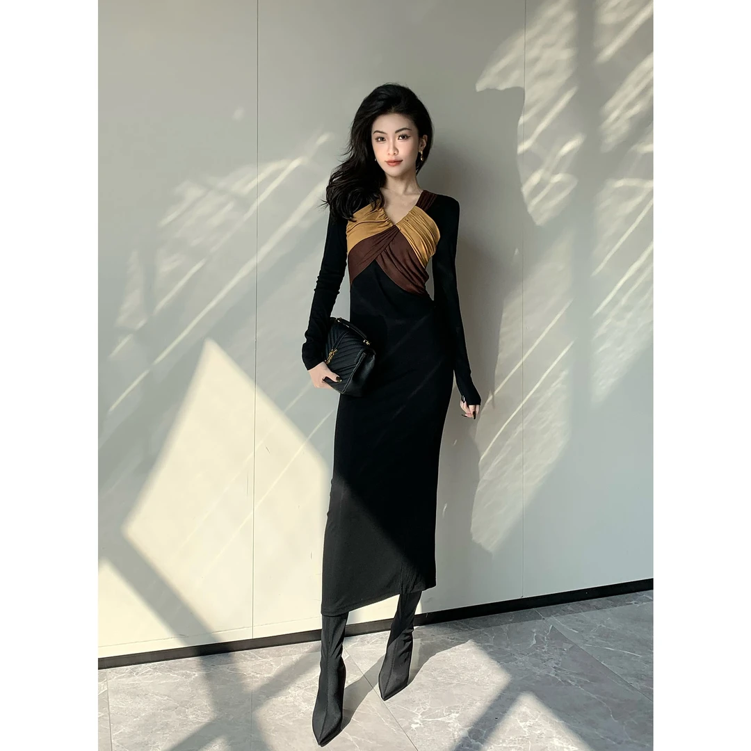 JIJINQI气质显瘦时尚高腰连衣裙秋季新款拼接连衣裙 JC07LZYY059