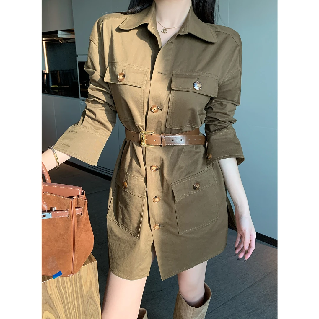 JIJINQI显瘦高腰时尚复古连衣裙秋季新款外套衬衫裙 JC09WZPT410