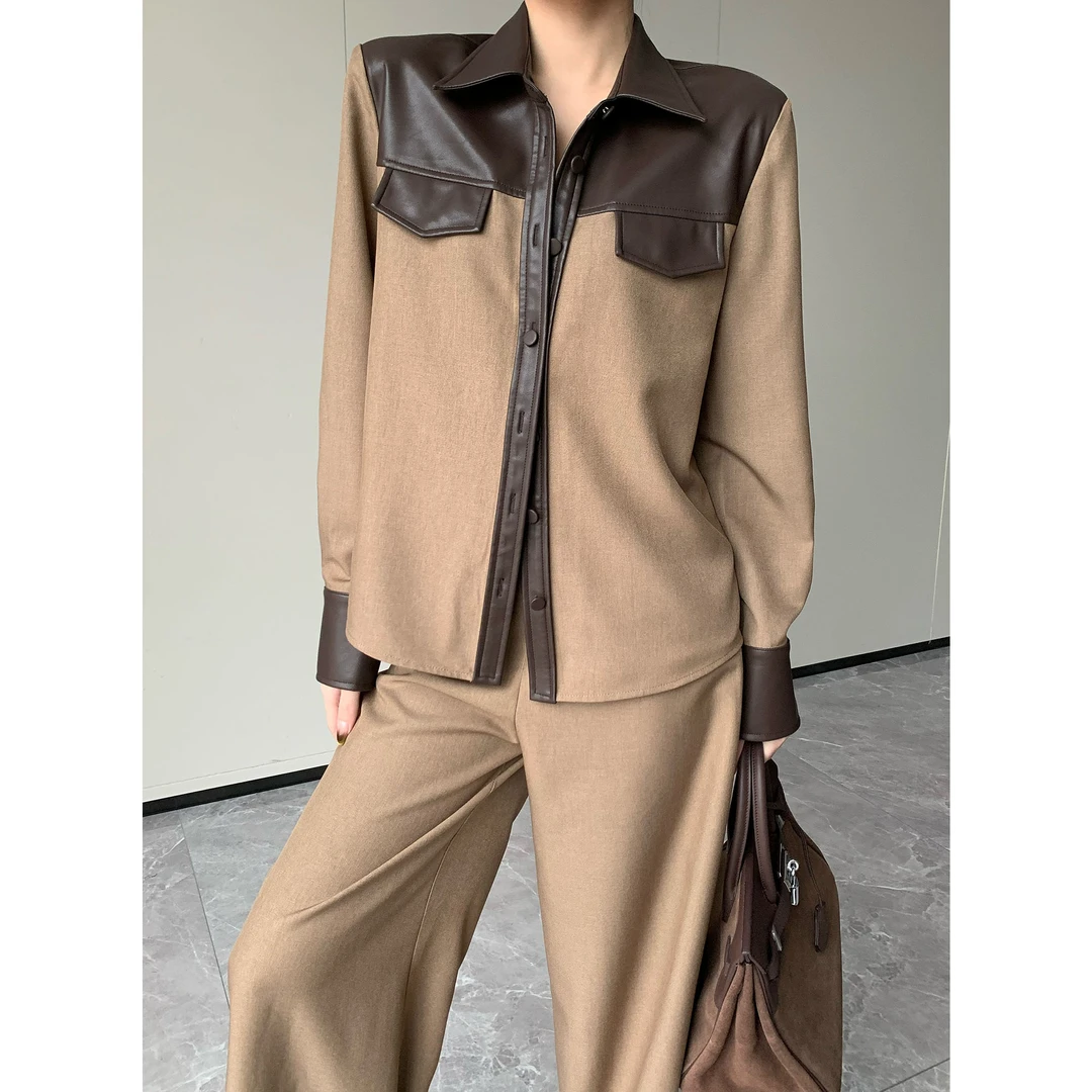 JIJINQI轻奢百搭拼接时尚撞色外套秋冬新款翻领外套女JC08CZPT331