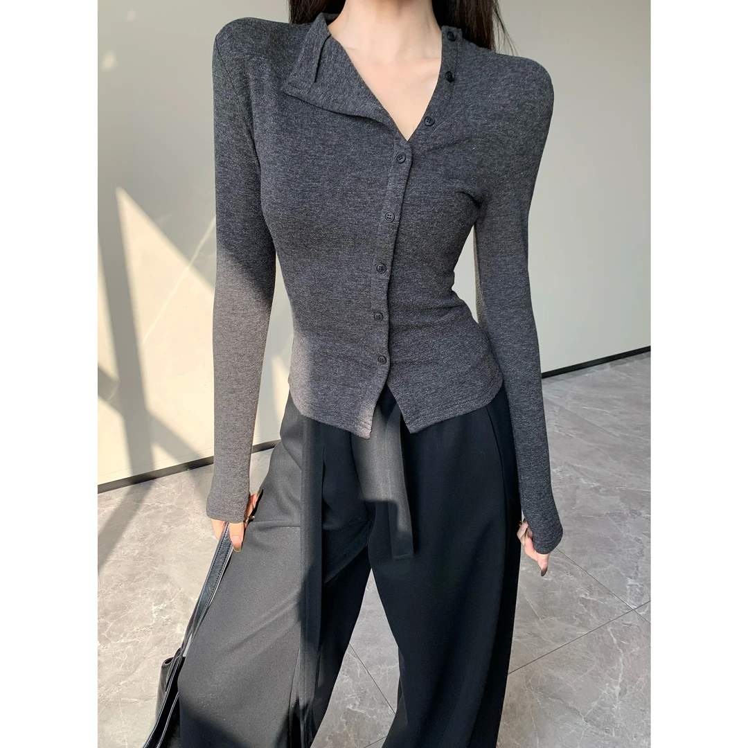 JIJINQI显瘦长袖设计感上衣秋冬季加绒不规则针织衫女JC10SZXL274