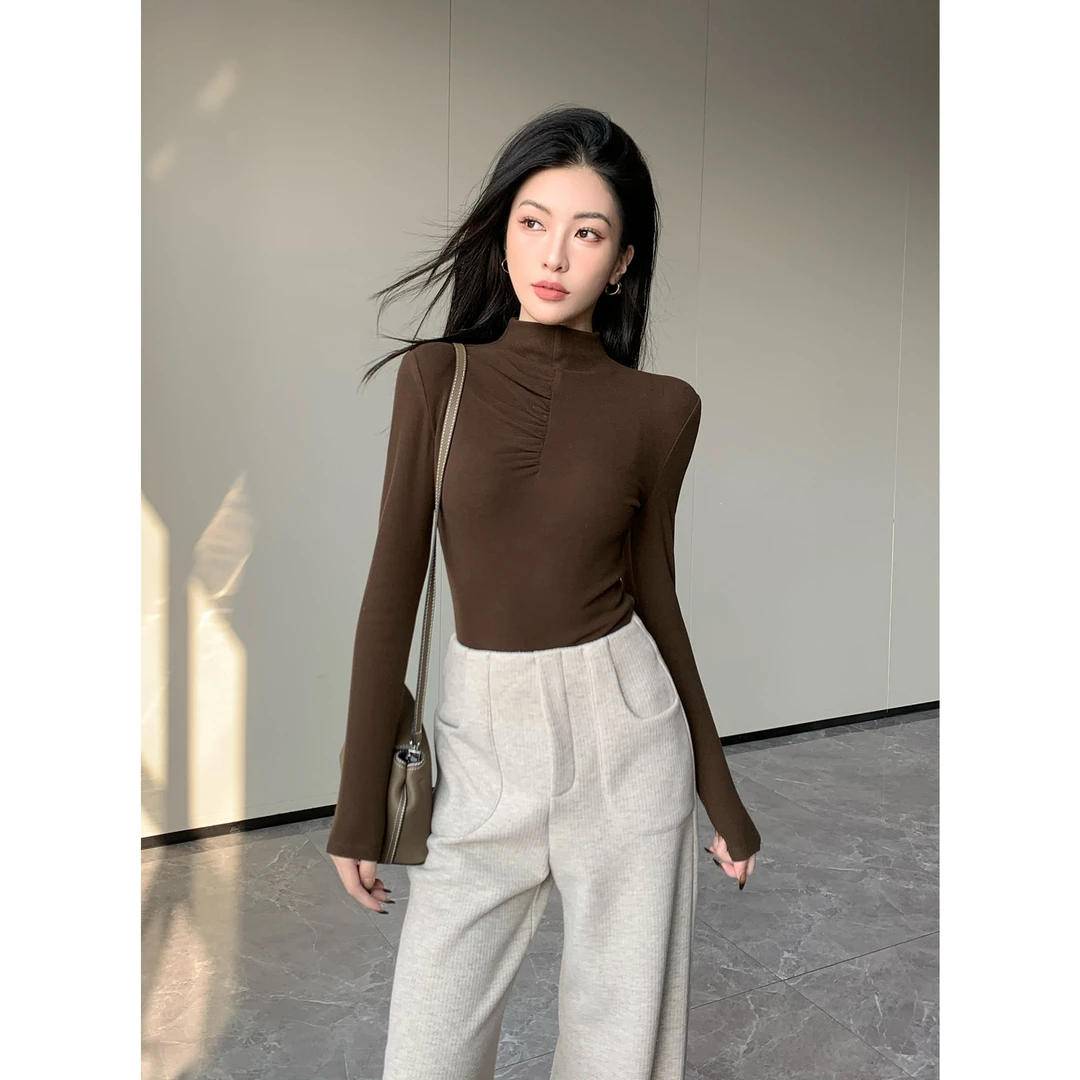 JIJINQI时尚气质显瘦长袖半高领修身百搭保暖打底上衣JC12SZHM198