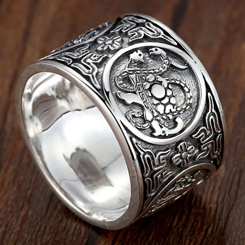 足银戒指 扳指大拇指宽大99纯银男士戒指 单身大号胖潮霸气食指