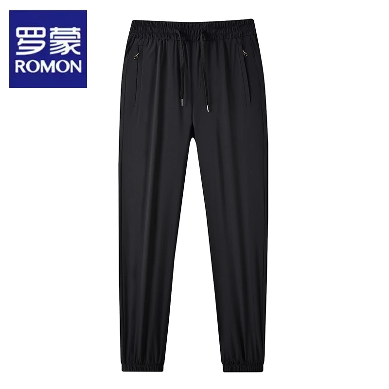 Romon/罗蒙冰丝透气裤子男夏季薄款男士宽松束脚休闲裤弹力运动裤