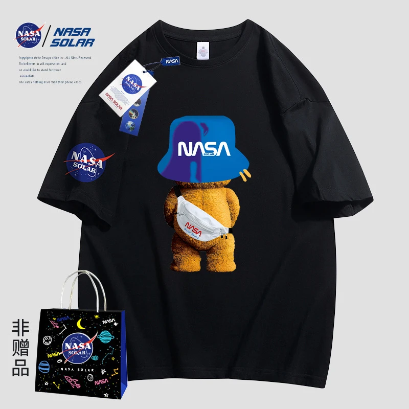 NASA联名款2023夏季情侣纯棉圆领短袖T恤男女宽松上衣潮牌打底衫