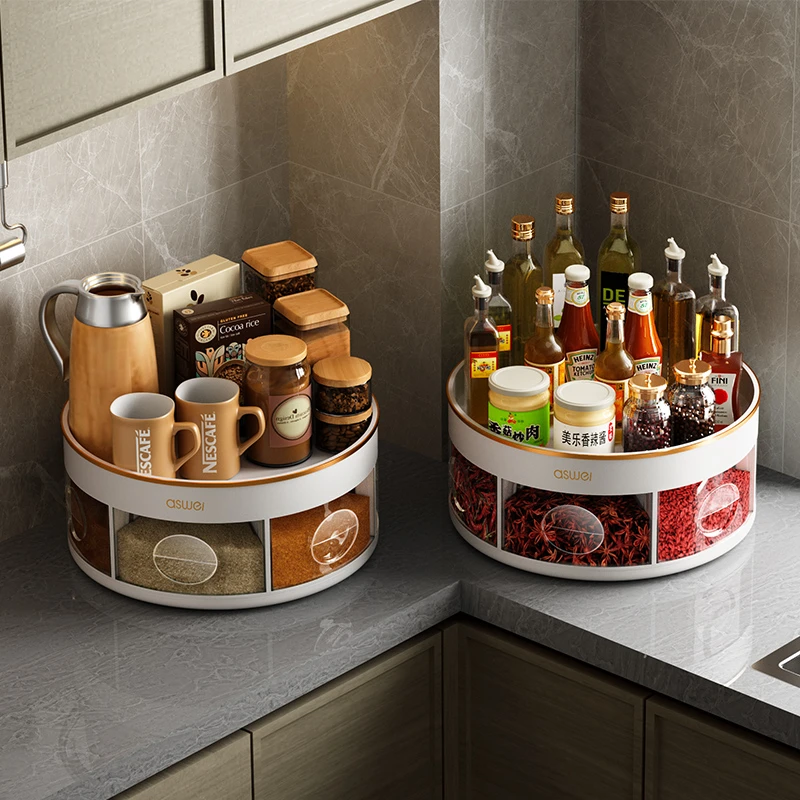 家用调料盒置物架厨房调味瓶多格调料盒收纳盒可旋转调料盒格调盒