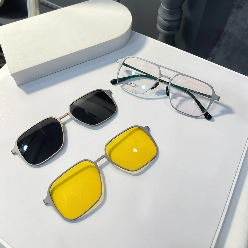 磁吸眼镜近视男二合一双梁铝镁偏光套镜可配度数墨镜开车专用镜框