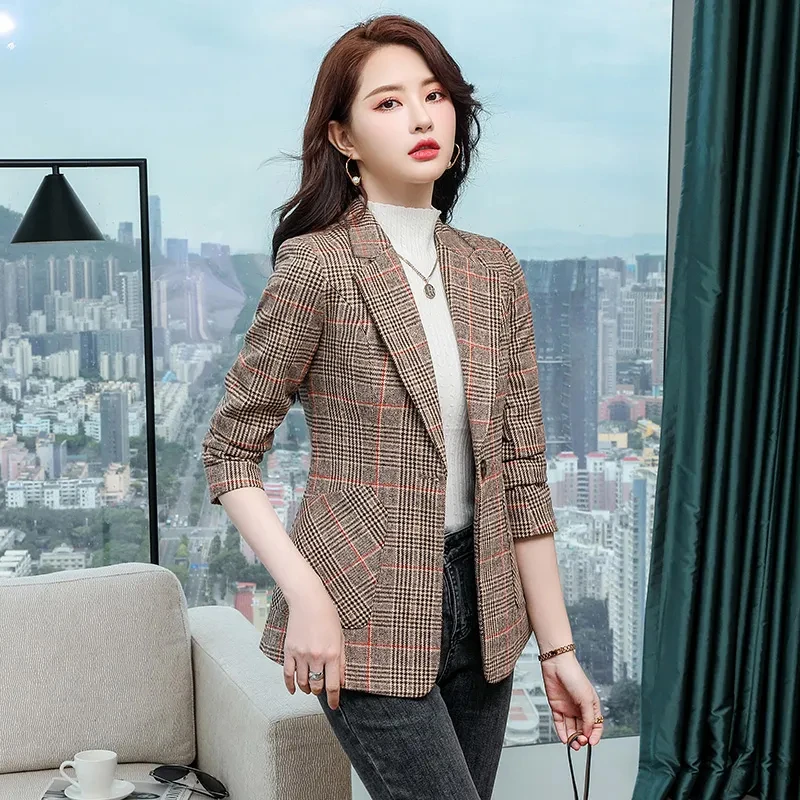 美娇蛾洋气小西装外套女百搭春秋款小西服文艺复古修身显瘦西服