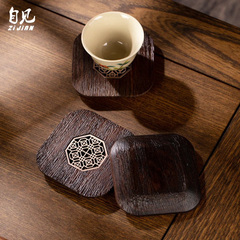黑檀木杯托茶杯垫杯垫茶具茶道配件禅意日式隔热整块实木茶托茶垫