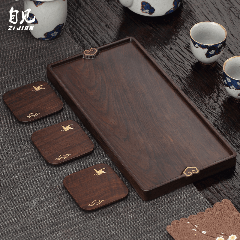 黑檀木干泡茶盘茶托盘家用小型整块实木功夫茶具简易禅意奉茶台