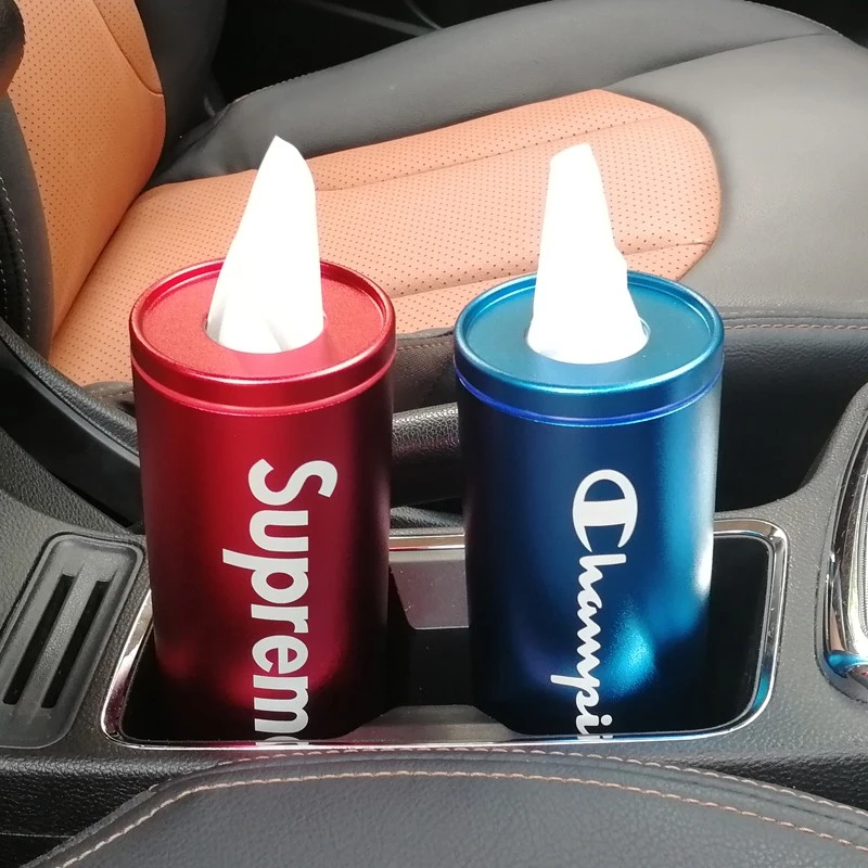 车载纸巾盒 潮牌抽纸筒铝合金车内专用纸巾筒创意内饰可爱纸巾盒