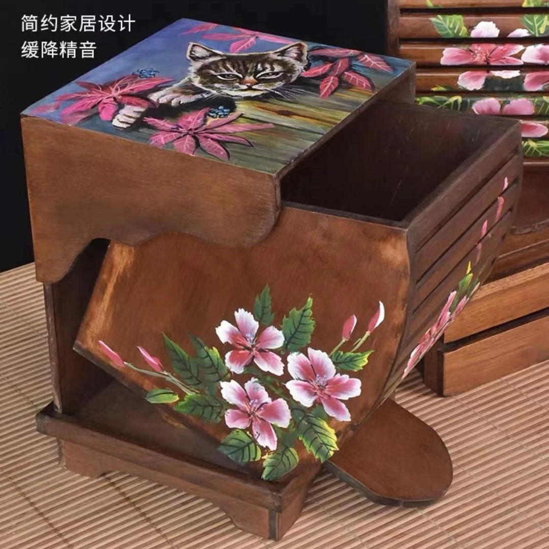 华仔推荐彩绘垃圾桶储物桶脚踏式家用收纳创意置物架简约摆件