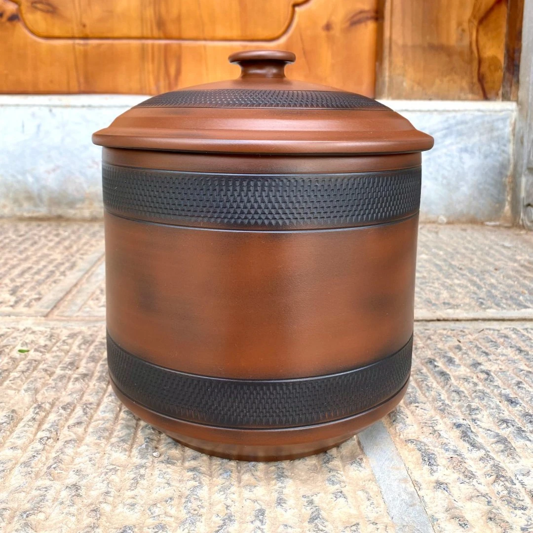 建水紫陶大号大口茶叶罐容量200g小五饼纯手工制作方便取茶存茶罐