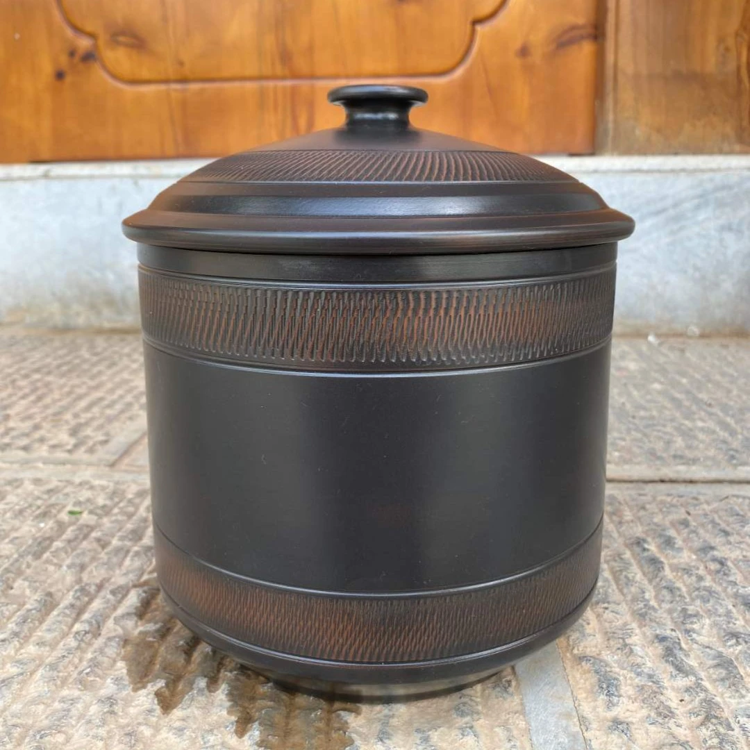 建水紫陶大口茶叶罐容量200g小五饼纯手工制作方便取茶存茶罐黑色