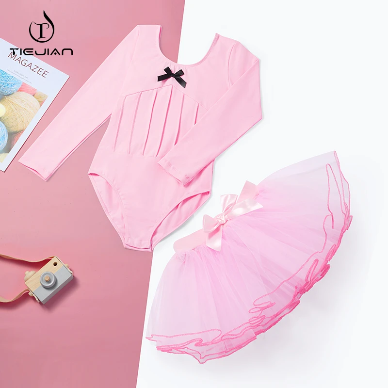 4068前褶体服 舞蹈服儿童练功芭蕾裙女童幼儿粉色长袖套装跳舞