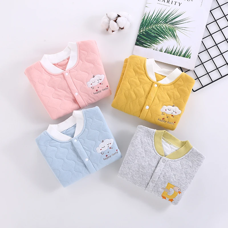 婴儿保暖衣上衣春秋纯棉1岁3个月新生儿衣服宝宝秋衣夹棉加厚秋装