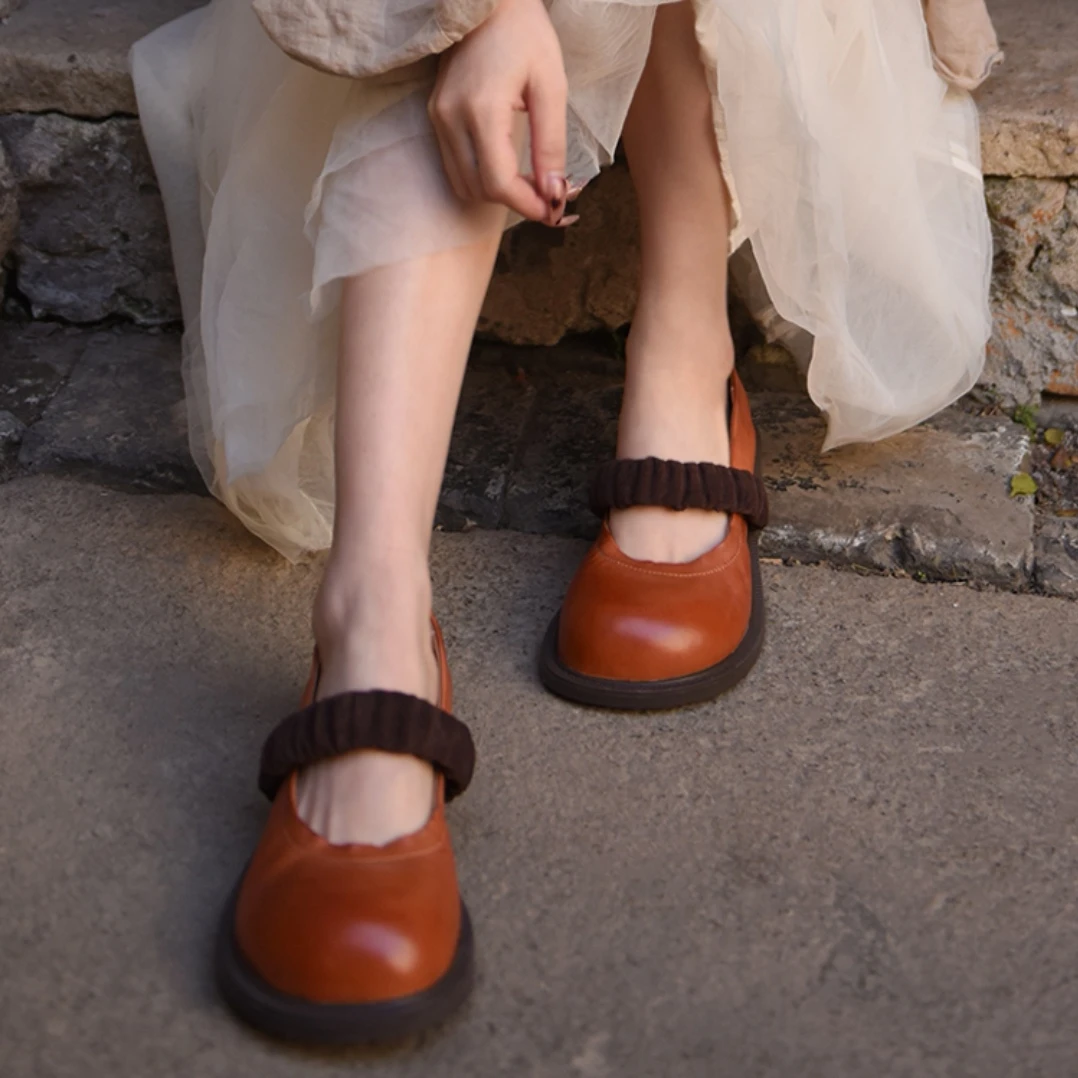 头层牛皮复古百搭大头手工鞋圆头