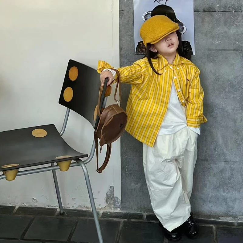 现货壹妈春秋小孩女童洋气套装秋季儿童黄色衬衫白色外套t恤上衣