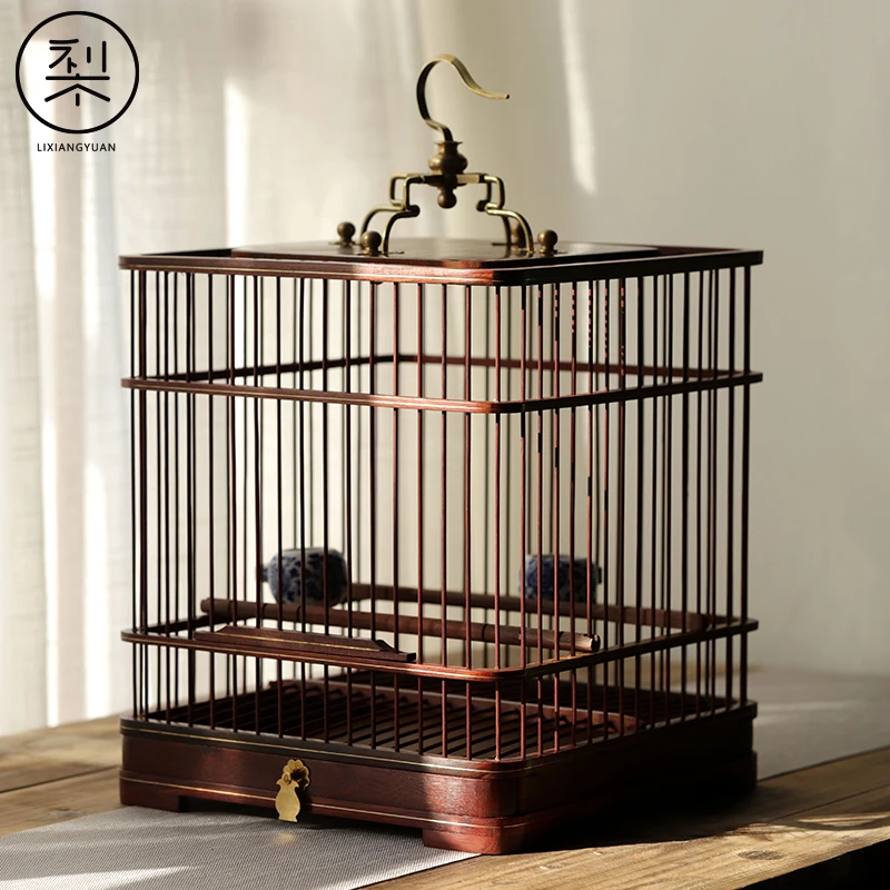 梨香院老挝大红酸枝木鸟笼鹦鹉画眉专用笼家用小型鸟笼子复古高档