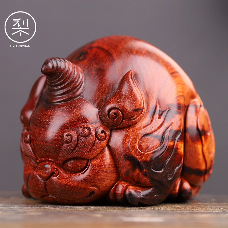 梨香院 独角兽手把件 印度小叶紫檀木小摆件雕刻小件文玩把玩物件