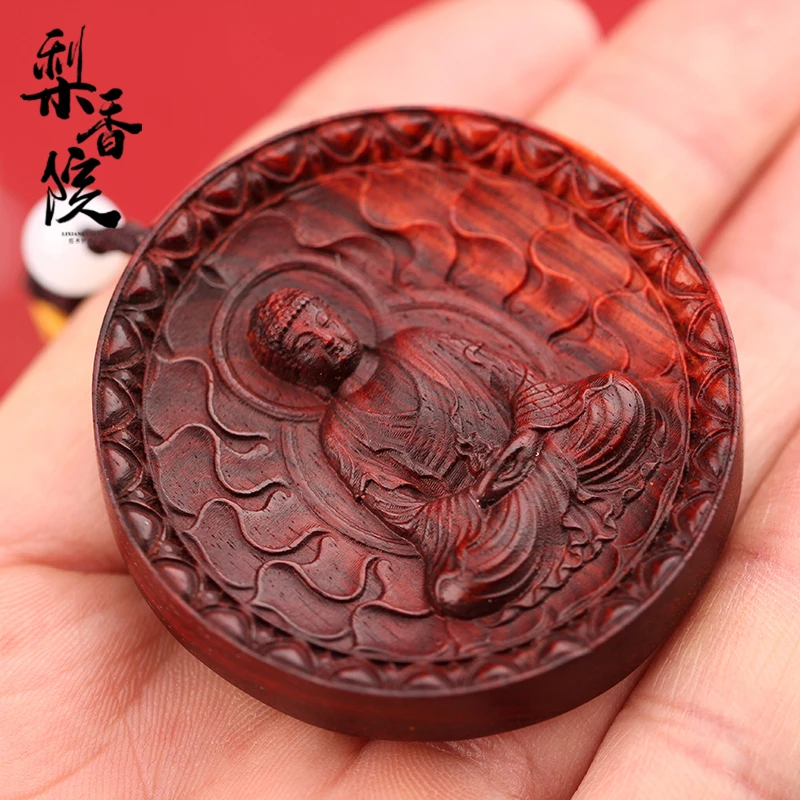 梨香院 印度小叶紫檀木 大日如来 牌子手把件 平安牌佛牌挂件吊坠