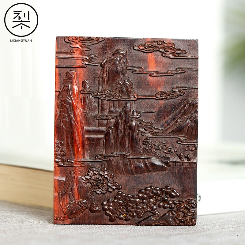 梨香院 山水无事牌挂件手把件 印度小叶紫檀木车挂饰男士把玩物件