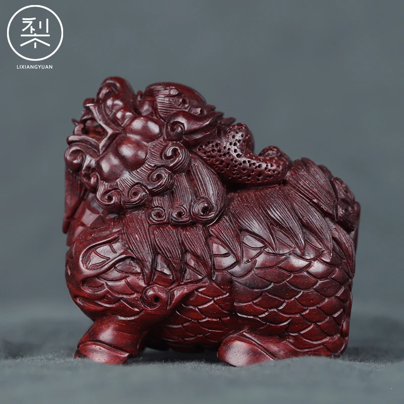 梨香院 麒麟手把件 印度小叶紫檀木雕手工雕刻小件盘玩把玩物件男
