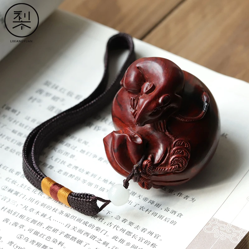 梨香院 招财手把件 印度小叶紫檀木老鼠钱袋盘玩手玩把件把玩物件