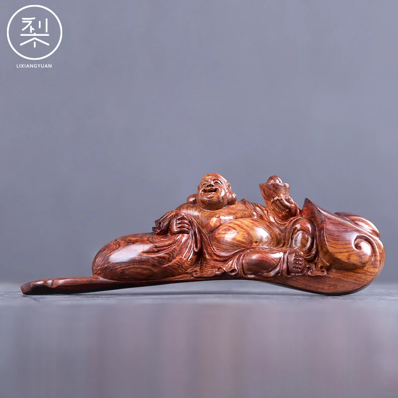 梨香院 海黄弥勒笑佛摆件 正宗海南黄花梨木雕工艺品家用客厅招财