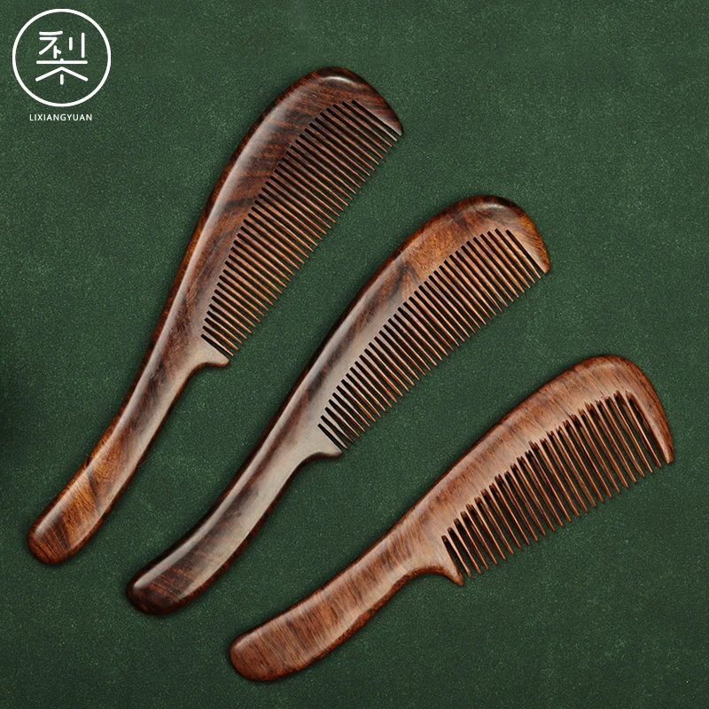 梨香院 海黄梳子 正宗海南黄花梨木头梳古风复古宽齿梳家用带手柄