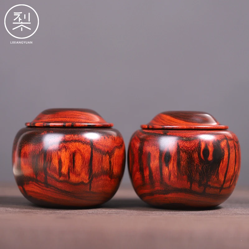 梨香院 围棋罐一对 印度小叶紫檀木罐子密封罐储藏罐茶叶罐储物罐