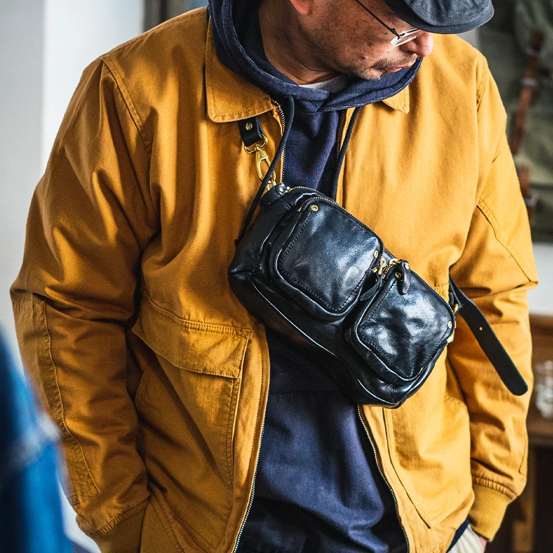 真皮胸包男夏季手机包多功能小包牛皮腰包单肩斜挎手拿包手机包潮