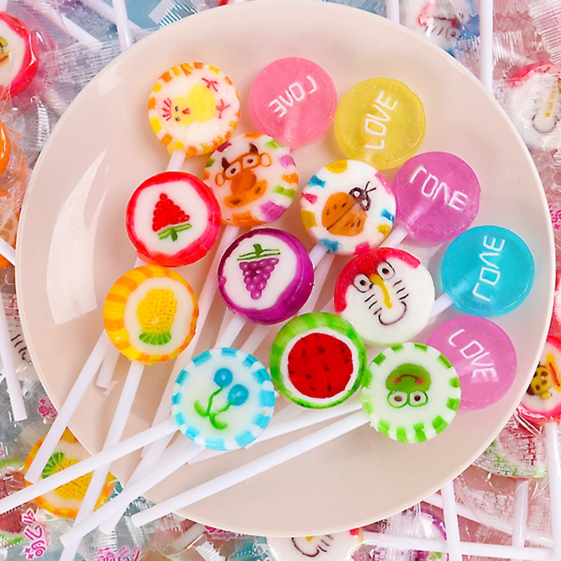 手工水果切片棒棒糖休闲零食儿童食品140克700克网红创意多种图案