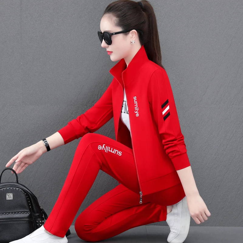运动套装女春秋2025新款时尚韩版卫衣显瘦跑步休闲服棉质三件套潮