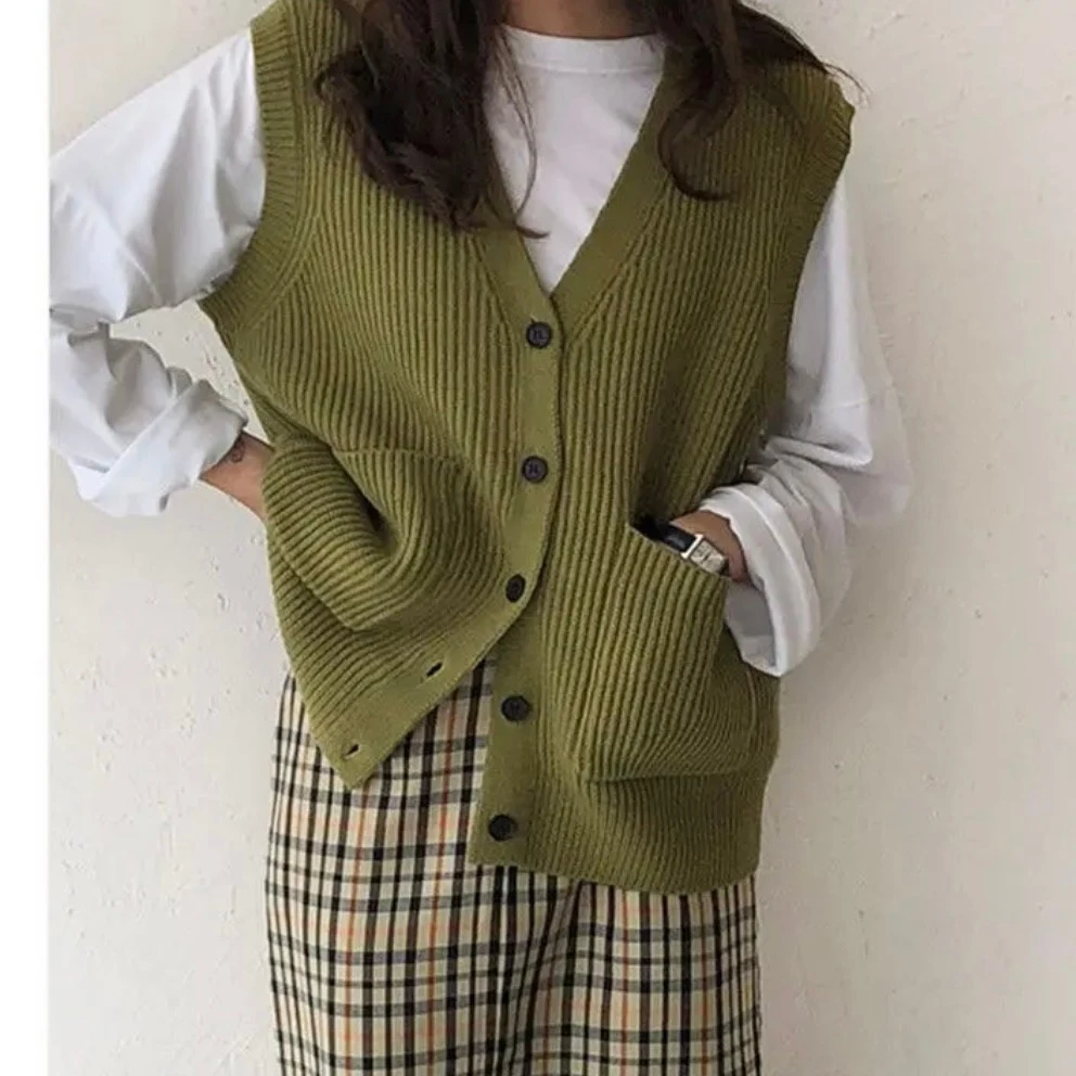 毛衣开衫女装宽松百搭口袋扣子针织衫