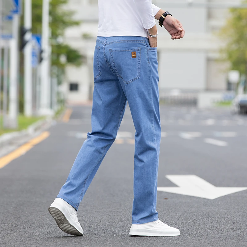 夏季薄款冰丝高端男士牛仔裤直筒宽松休闲百搭中年舒适水洗男裤子