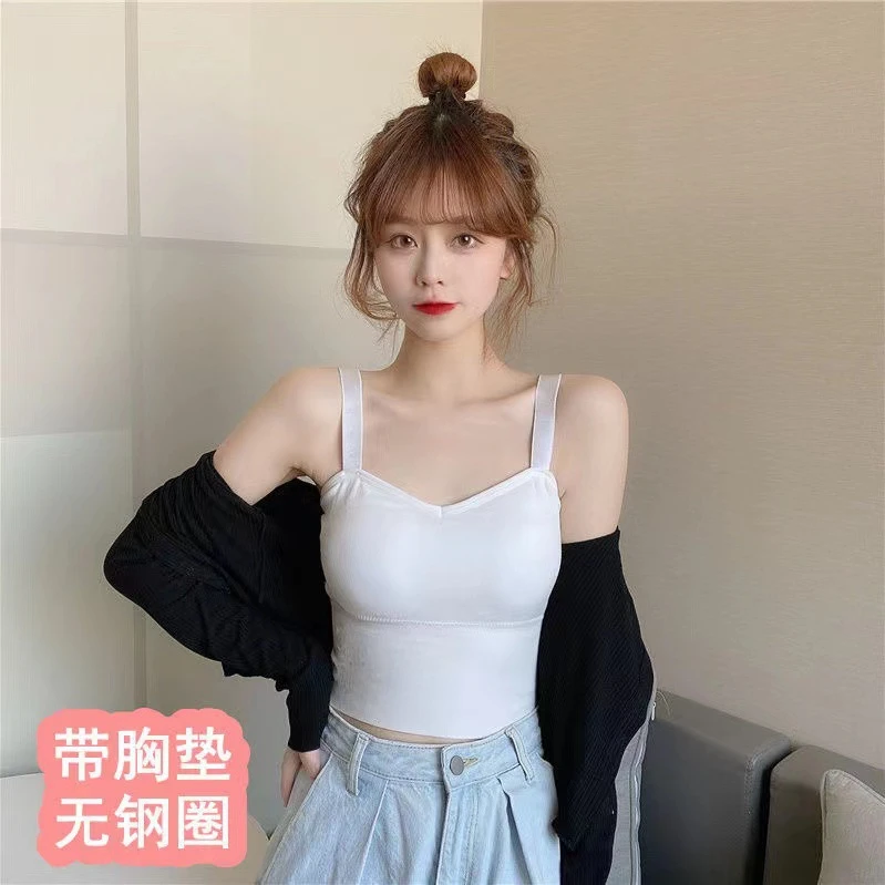 宽肩吊带背心女长款短款无钢圈防走光打底美背外穿修身百搭内衣女